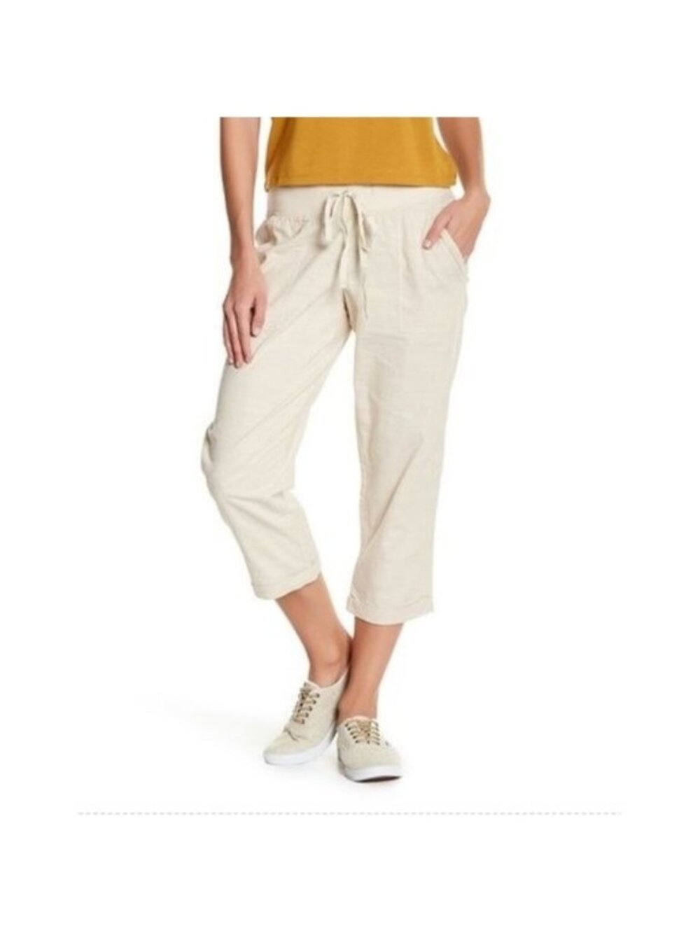 Allen Allen Cream Drawstring Capri Pants